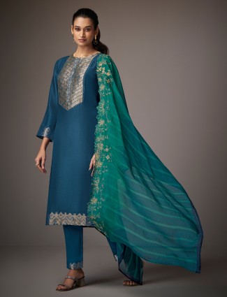 Blue silk salwar suit for festive wear
