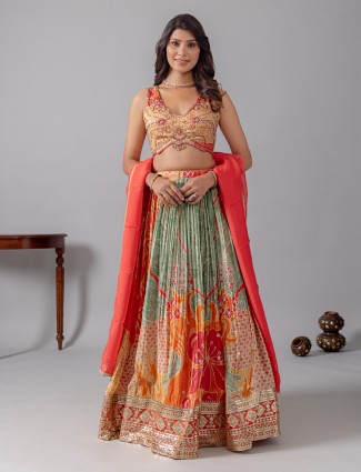 Multi coloured lehenga choli with beads and zari accents