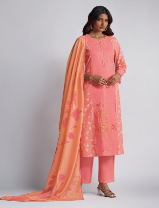 Pink printed cotton silk salwar suit