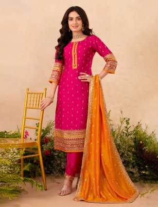 Rani silk pakistani suit with festive vibes