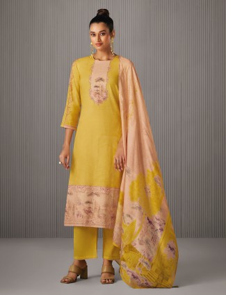 Yellow printed cotton salwar suit