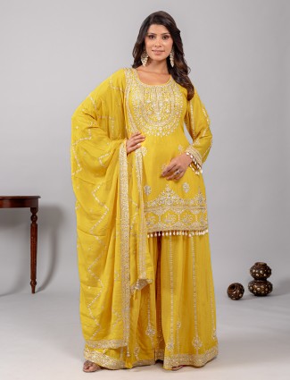 Yellow festive palazzo suit with traditional handcrafted detailing