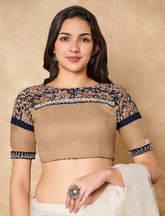 Beige kalamkari cotton ready made blouse