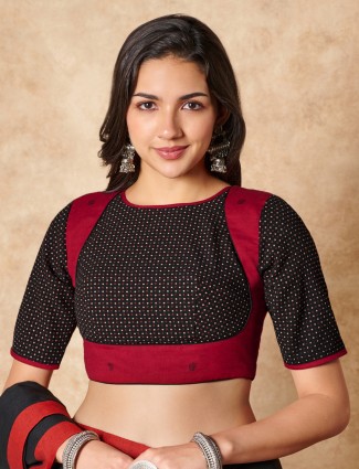Black and red cotton round neck ready made blouse