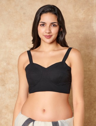 Black cotton sleeveless ready made blouse