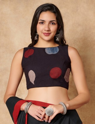Black cotton sleeveless ready made blouse for women