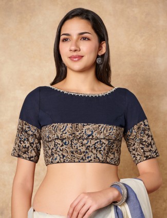 Blue kalamkari cotton ready made blouse