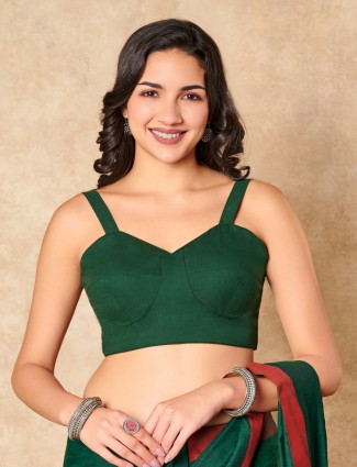 Green cotton sleeveless ready made blouse