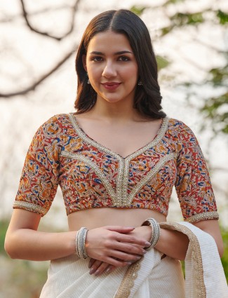 Multicolor kalamkari cotton ready made blouse