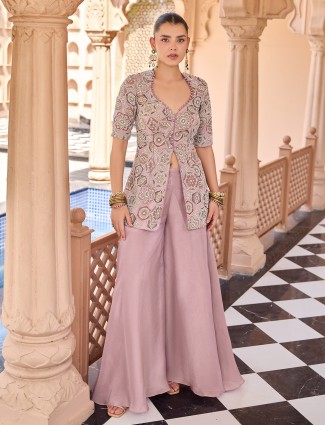 Onion pink silk palazzo suit for wedding