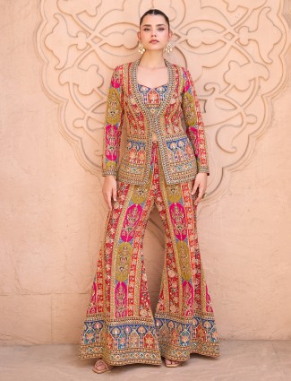 Orange printed silk palazzo suit for wedding