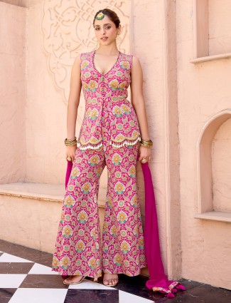 Pink silk wedding wear palazzo suit for women