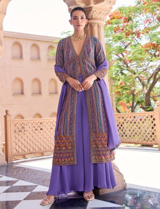 Purple silk palazzo suit for wedding wear
