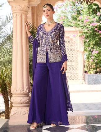 Purple silk wedding wear palazzo suit for women