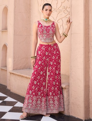 Red silk palazzo suit for wedding