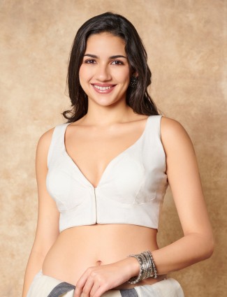 White cotton sleeveless ready made blouse