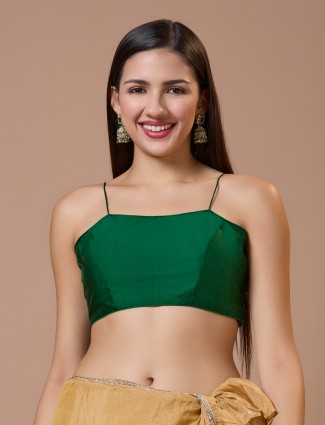 Green silk ready made blouse with minimal design