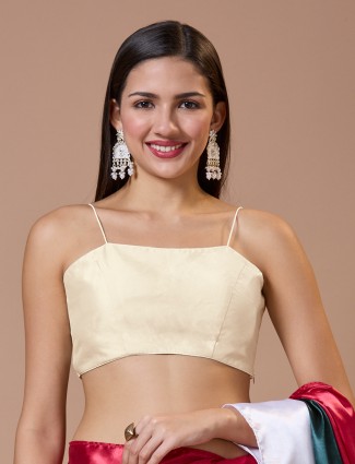 Off white plain silk blouse in relaxed fit