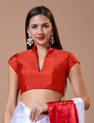 Red silk blouse with stunning collar neck