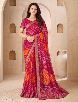 Magenta chiffon saree with bhandari print