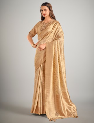 Beige art silk zari weaving wedding saree