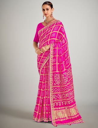 Magenta gajji silk wedding sarees in bandhej prints