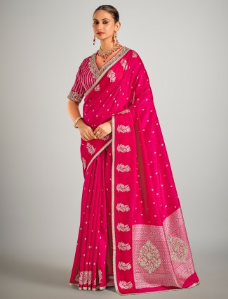 Magenta dola silk zari weaving wedding style saree