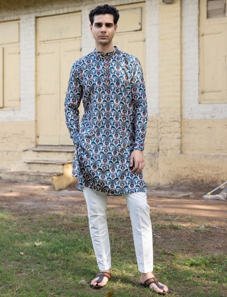 Multicolor printed cotton kurta pant set for festival