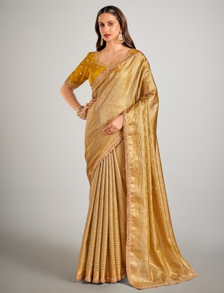 Mustard yellow tissue silk wedding wear sarees