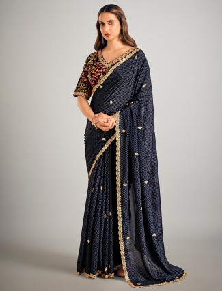 Navy printed crepe silk party wear sarees