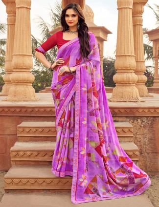 Purple chiffon saree with fabulous prints