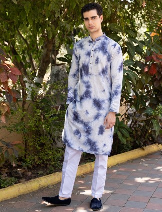 White and blue kurta suit with detailed thread work