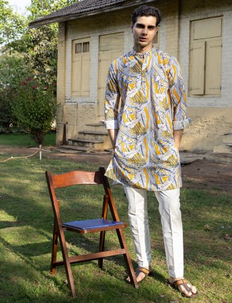 White and yellow kurta set with nice prints