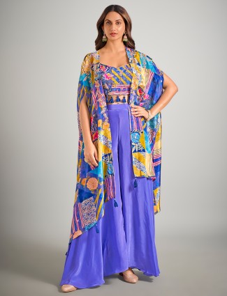 Bright lavender satin silk partywear palazzo suit