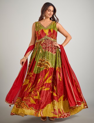 Green and maroon silk festival style designer suit