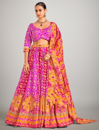 Light purple printed  sweetheart neck silk lehenga choli