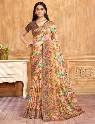 Beige and brown crepe casual look saree