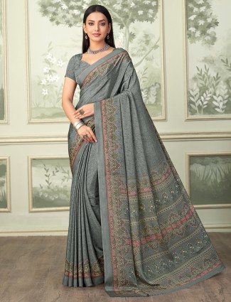 Grey casual wear printed crepe saree