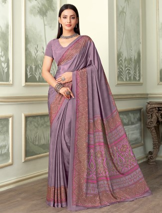 Stylish purple printed cotton silk kurti