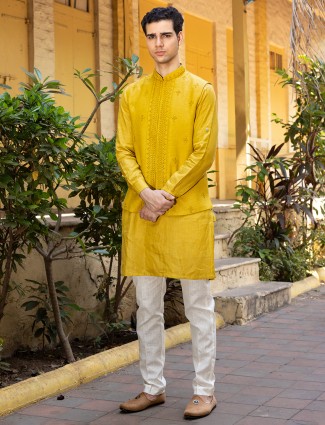 Mehendi yellow embroidered waistcoat set