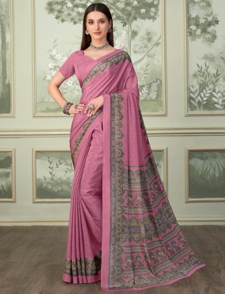 Pink crepe saree casual wear for women
