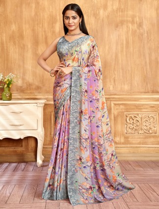 Purple printed crepe casual look saree