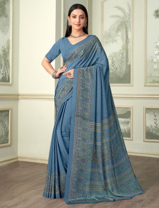 Latest grey linen saree