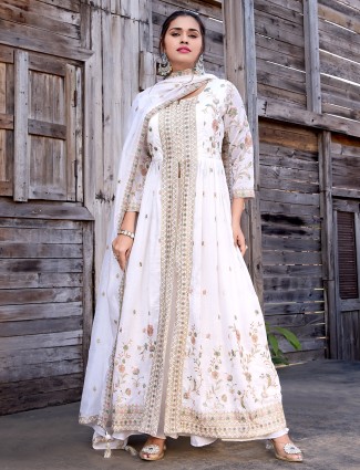 Off-white silk embroidered palazzo suit