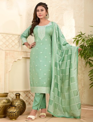 Pista green silk salwar suit with matching dupatta