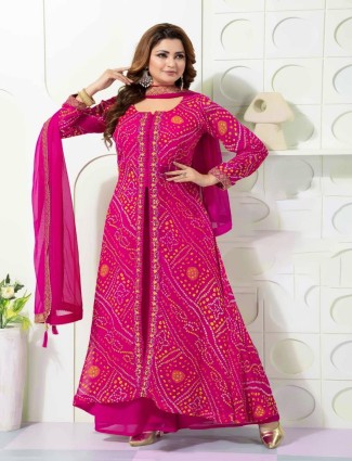 Rani color bandhej printed wedding wear palazzo suit