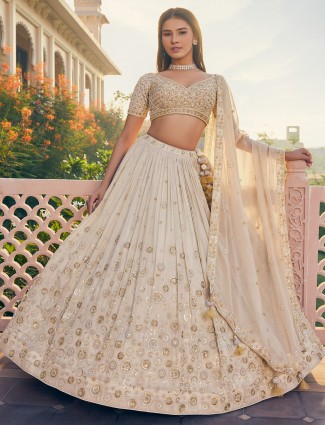 Cream georgette premium lehenga choli with dupatta