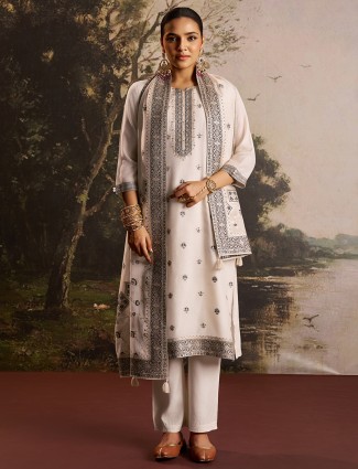Cream silk kurti set for festival season