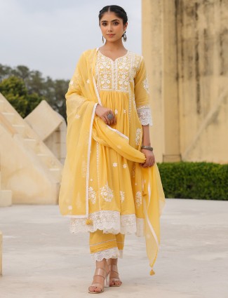 Mustard yellow cotton kurti with matching pant