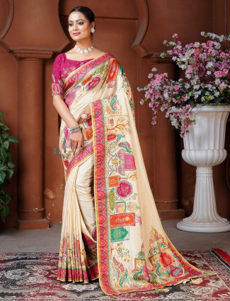 Chiku color dola silk saree for festival season